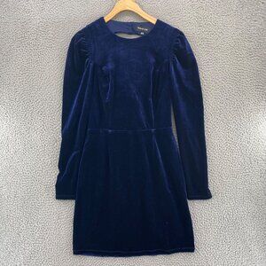 SugarLips Dress Womens Small Blue Velvet Sheath Puff Long Sleeve Cutout Back NWT